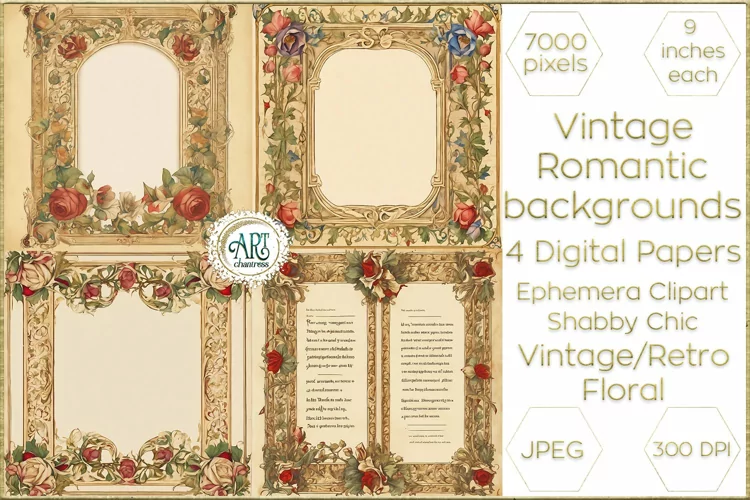 Victorian Ecru French red rose silk Scrapbook digital paper