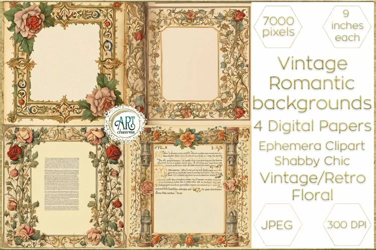 Vintage Watercolor Floral Frame Papers backgrounds Ephemera