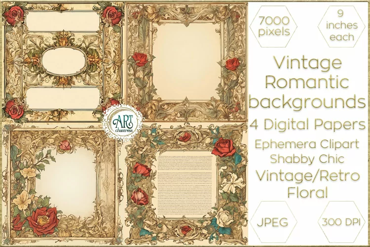 Vintage Classic digital papers Bohemian Floral fantasy art