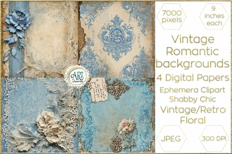 Vintage Old Fantasy Book Pages digital papers Boho Floral