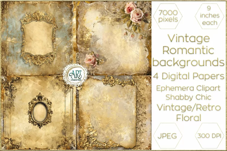 Vintage Fantasy Old Frames Gold Graphics Digital Paper Decor