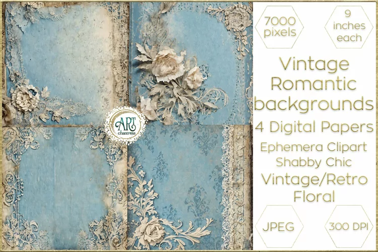 Watercolor Vintage Old Book Pages Floral Digital Paper Decor