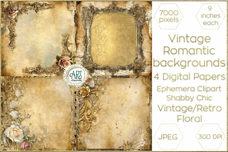 Vintage Watercolor Floral Frame Papers backgrounds Ephemera