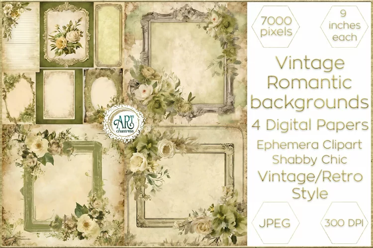 Vintage Watercolor Floral Frame Papers backgrounds Ephemera
