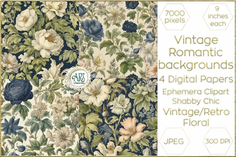 Vintage Floral watercolor Elegant pink peonies Digital Paper