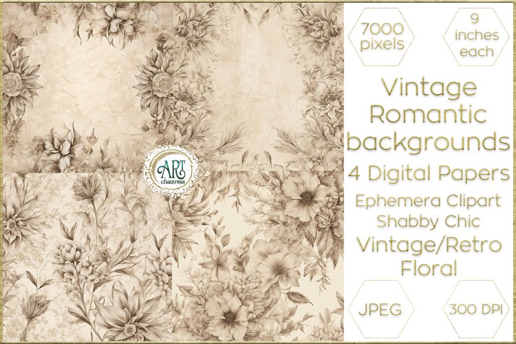 Vintage Floral Sketch Elegant Decor Digital Papers Retro art