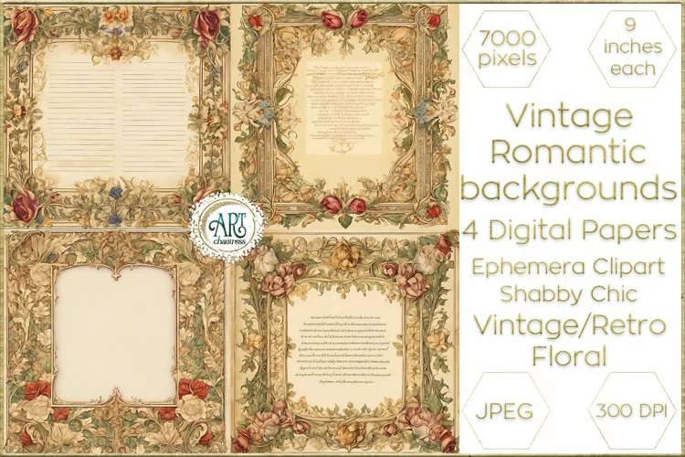 Vintage Classic digital papers Bohemian Flowers old textures
