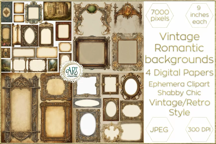 Vintage Classic digital papers Bohemian frames old textures