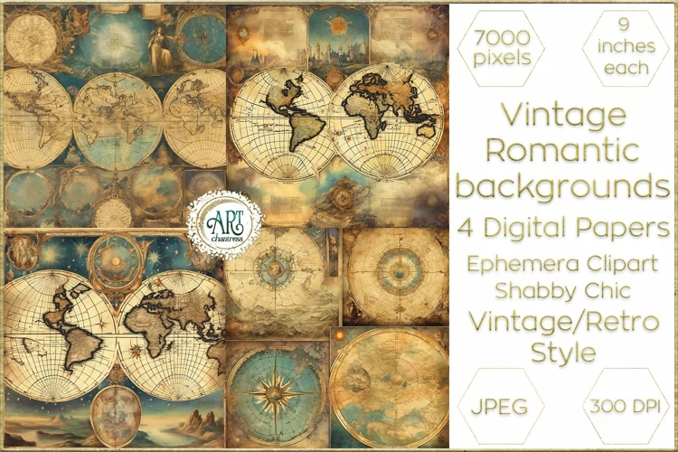 Victorian Old Fantasy Maps Scrapbook digital papers textures