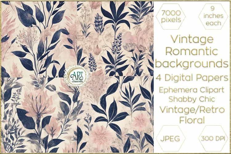 Vintage Floral watercolor Elegant Decor Digital Papers Retro