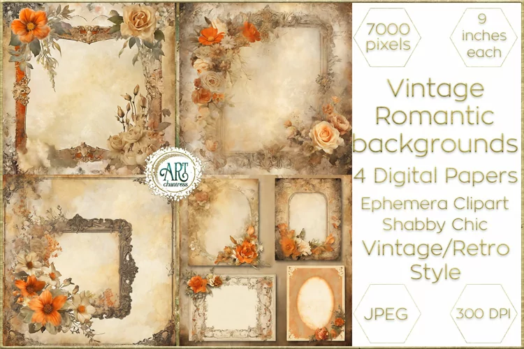 Vintage Rust digital papers Bohemian Flowers old textures