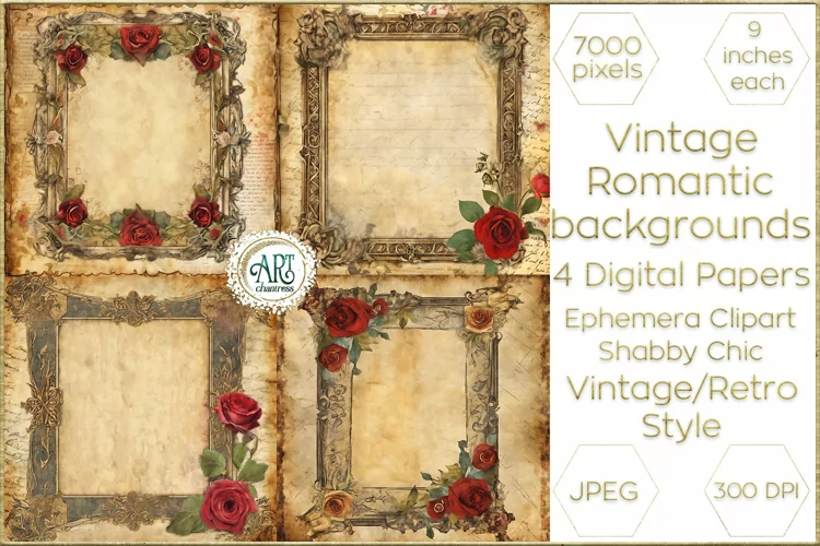 Victorian Ecru French red rose silk Scrapbook digital paper
