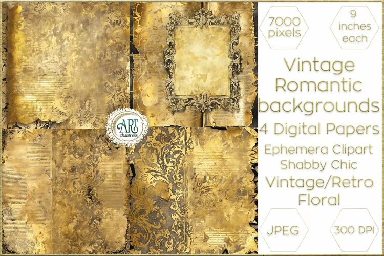 Vintage Fantasy Old Frames Gold Graphics Digital Paper Decor