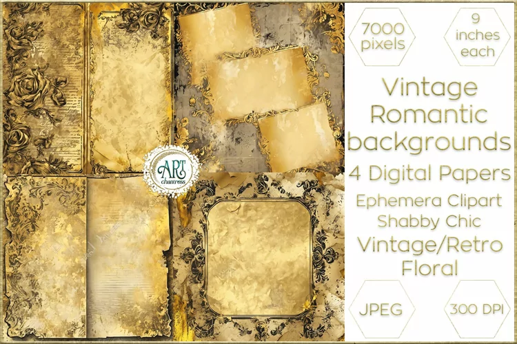 Victorian Gold Scrapbook digital papers soft textures shabby