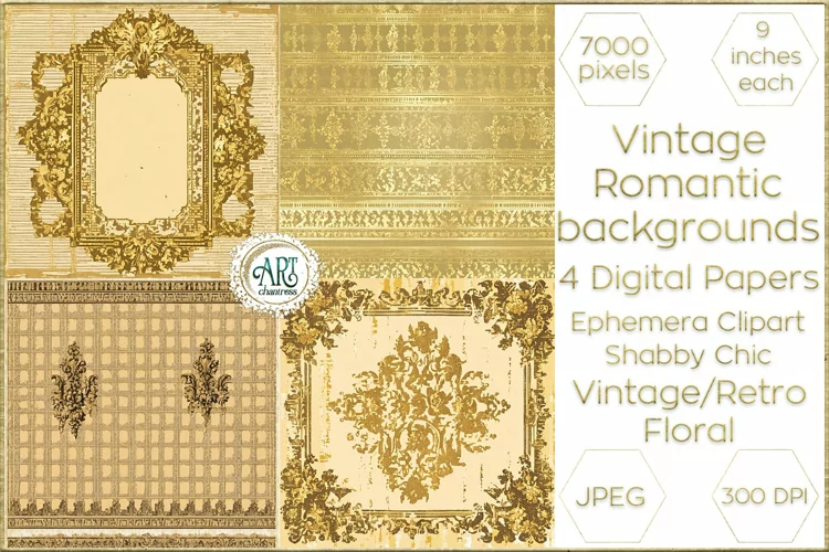 Vintage Retro Frame Papers backgrounds Ephemera Shabby Chic