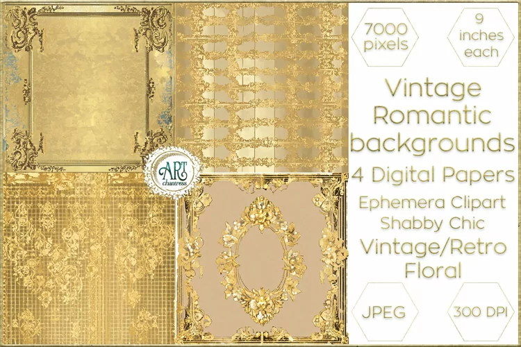 Victorian Gold Scrapbook digital papers soft textures shabby