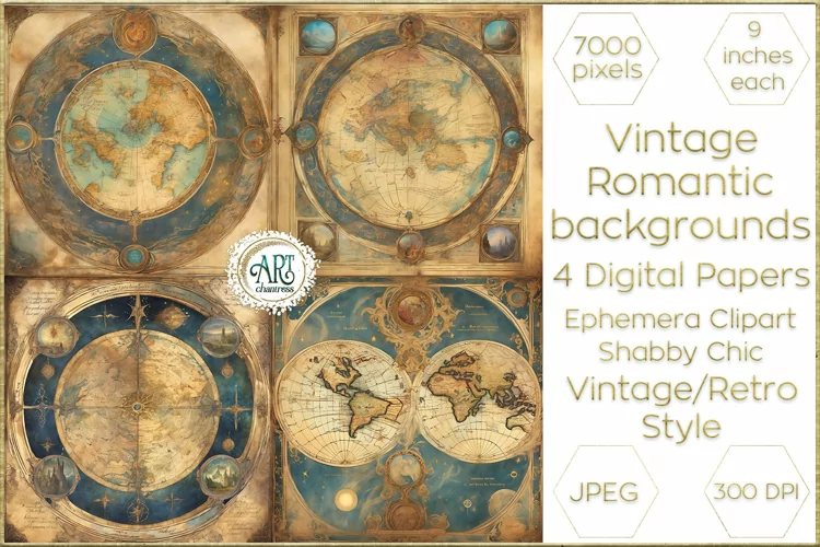 Watercolor Vintage Maps Old Digital Paper Fantasy Bohemian