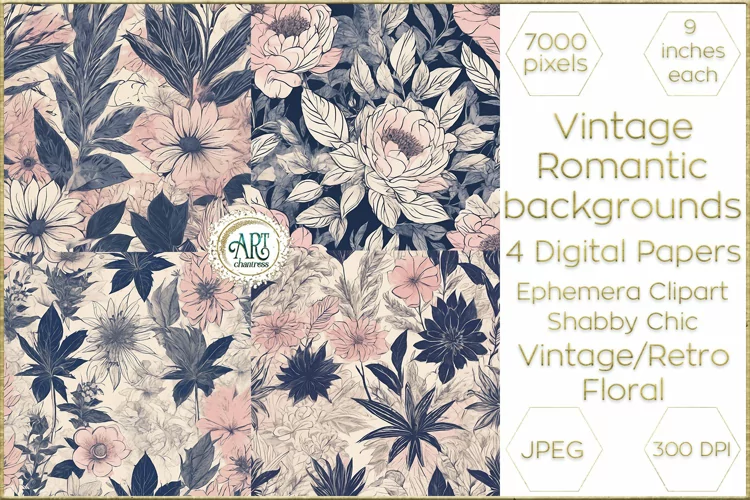 Watercolor Vintage Old Book Pages Floral Digital Paper Decor
