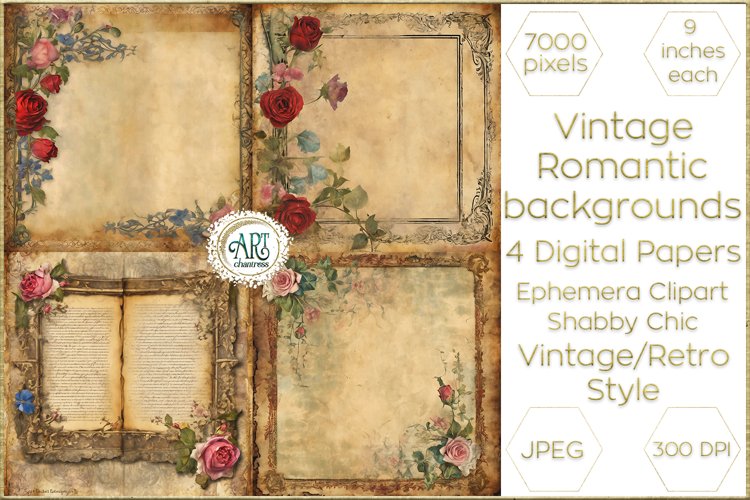 Watercolor Ivory Vintage Digital Paper Retro roses Bohemian