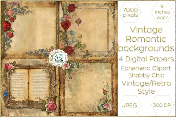 Watercolor Ivory Vintage Digital Paper Retro roses Bohemian