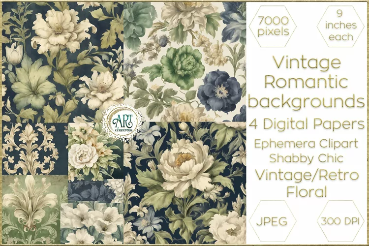 Watercolor Vintage Old Book Pages Floral Digital Paper Decor