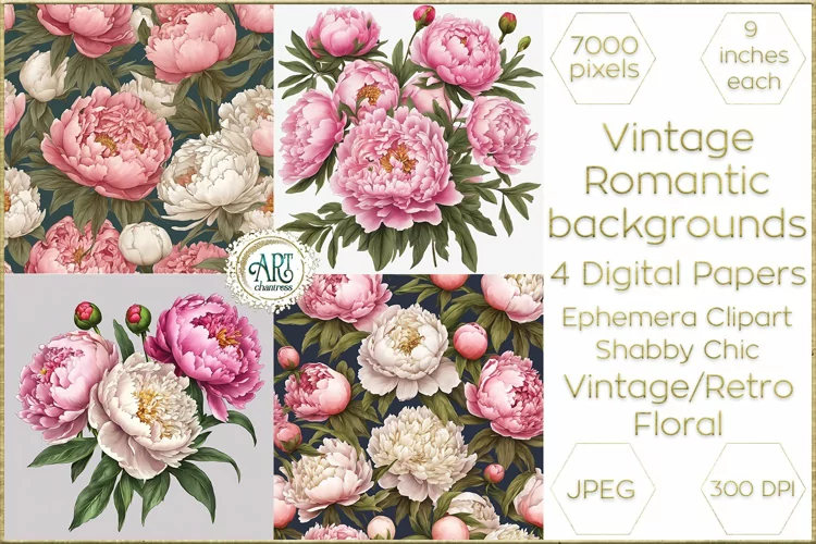 Watercolor Vintage Old Book Pages Floral Digital Paper Decor