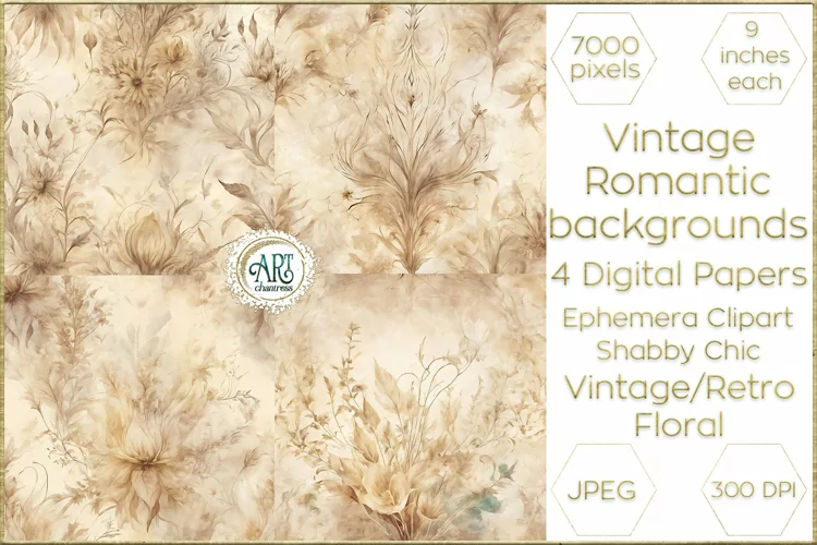 Vintage Classic digital papers Bohemian Floral fantasy art