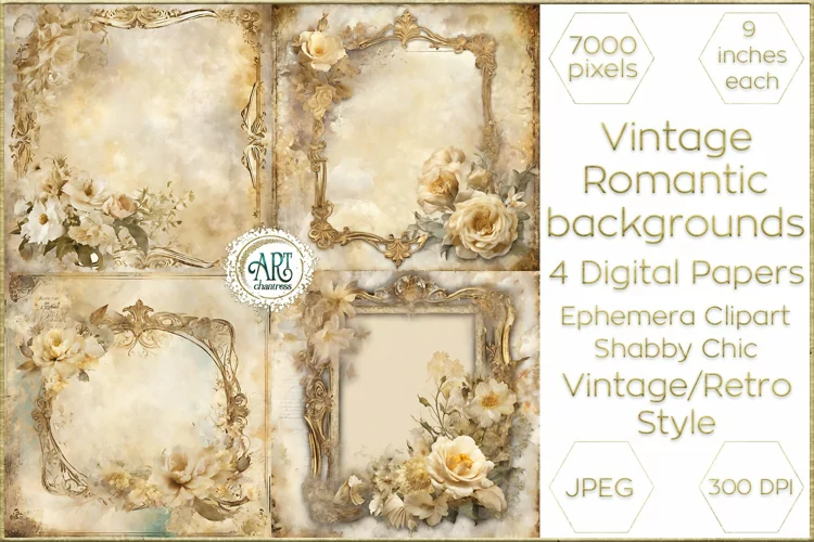 Watercolor Ivory Vintage Digital Paper Shabby Chic Bohemian
