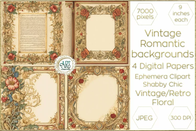 Victorian Ecru French red rose silk Scrapbook digital paper