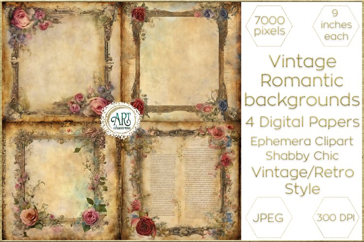 Watercolor Vintage Pink Roses Digital Paper Old Texture Soft example image 1