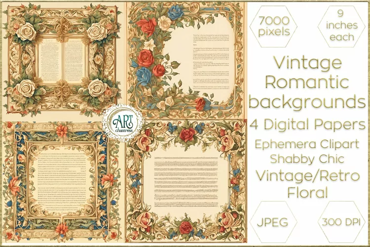Vintage Fantasy Old Book Gold Graphics Digital Paper Decor