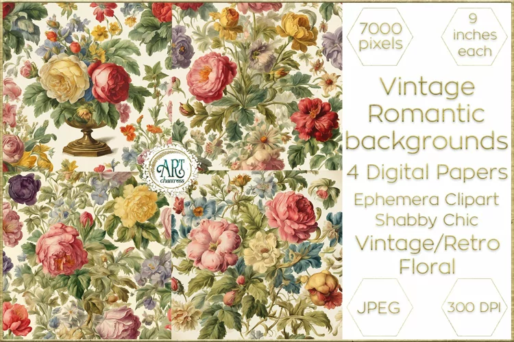 Vintage Classic digital papers Bohemian Floral fantasy art
