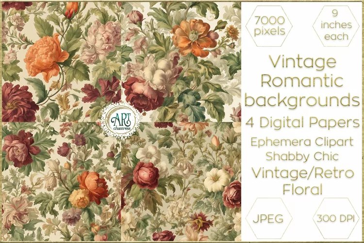 Vintage Classic digital papers Bohemian Floral fantasy art