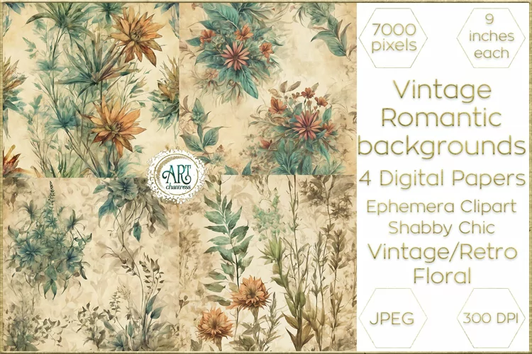 Vintage Classic digital papers Bohemian Floral fantasy art