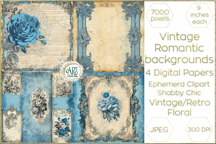 Watercolor Vintage Old Book Pages Floral Digital Paper Decor