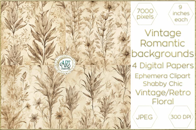 Vintage Classic digital papers Bohemian Floral fantasy art