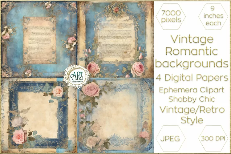 Victorian Scrapbook Danish Blue digital paper soft textures