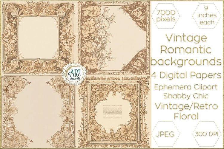 Vintage Watercolor Floral Frame Papers backgrounds Ephemera
