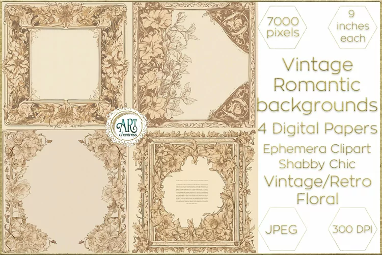 Vintage Watercolor Floral Frame Papers backgrounds Ephemera