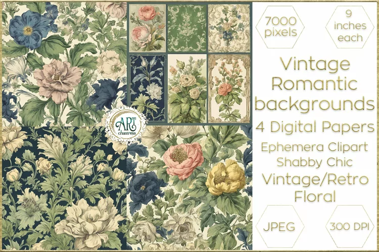 Vintage Classic digital papers Bohemian Floral fantasy art