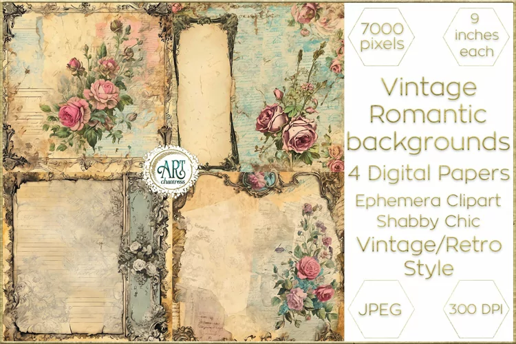 Watercolor Vintage Old Book Pages Floral Digital Paper Decor