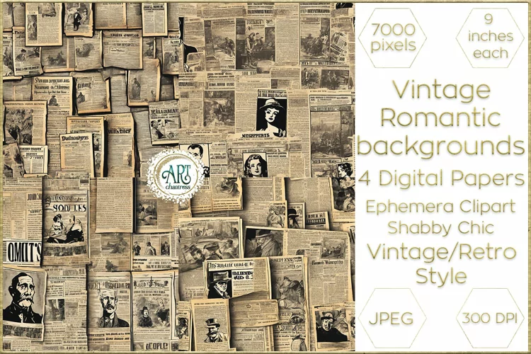 Vintage Watercolor Old Newspapers Digital Papers Bohemian