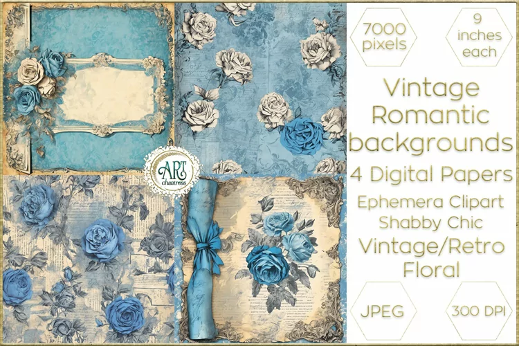 Vintage Old Fantasy Book Pages digital papers Boho Floral