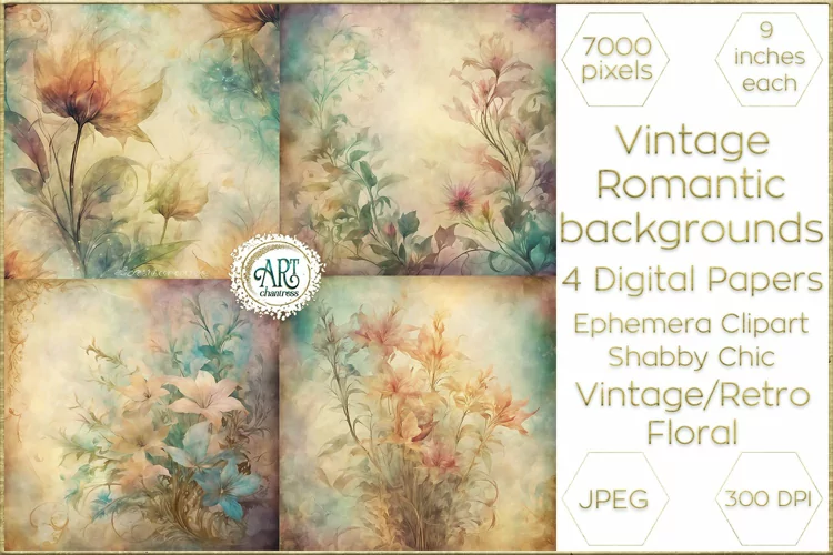 Vintage Floral Watercolor Old Romantic Digital Paper Bohemia