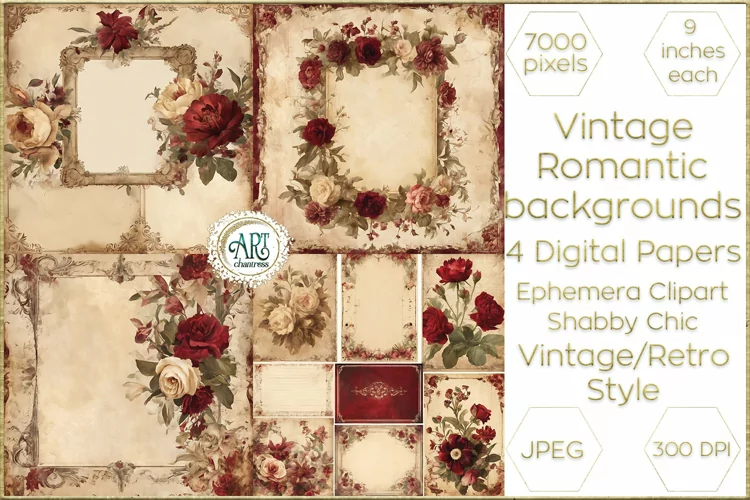 Vintage Watercolor Floral Frame Papers backgrounds Ephemera