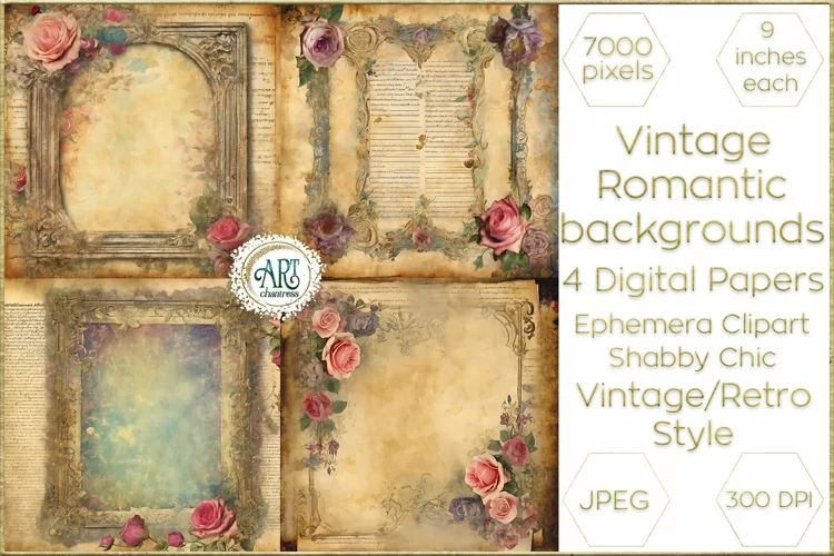Watercolor Vintage dusty pink Floral Frame Digital Papers