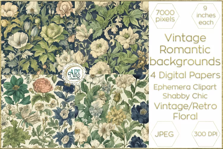 Vintage Floral Sketch Old Romantic Digital Paper Bohemian