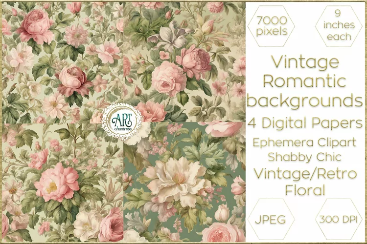 Vintage Floral Sketch Old Romantic Digital Paper Bohemian