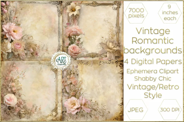 Vintage Watercolor Floral Dusty Pink Digital Papers Retro