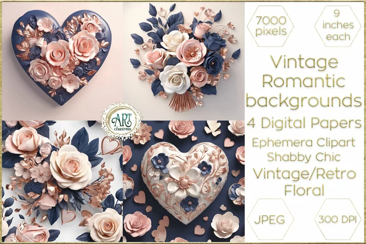Valentines Day Cute Floral Digital Papers watercolor Decor